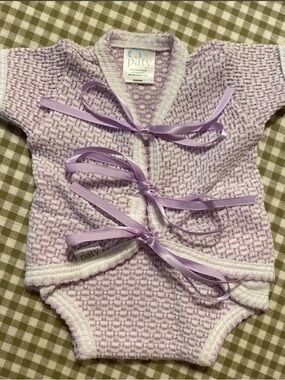 Paty Lavender Knit Baby Kimono Bodysuit with Ribbon Ties